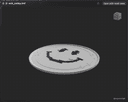 A Quick Look preview of acid_smiley.3mf, showing the model as a round smiley face plaque rendered in 3D on a dark grid, with an Open with mesh-peek button in the corner