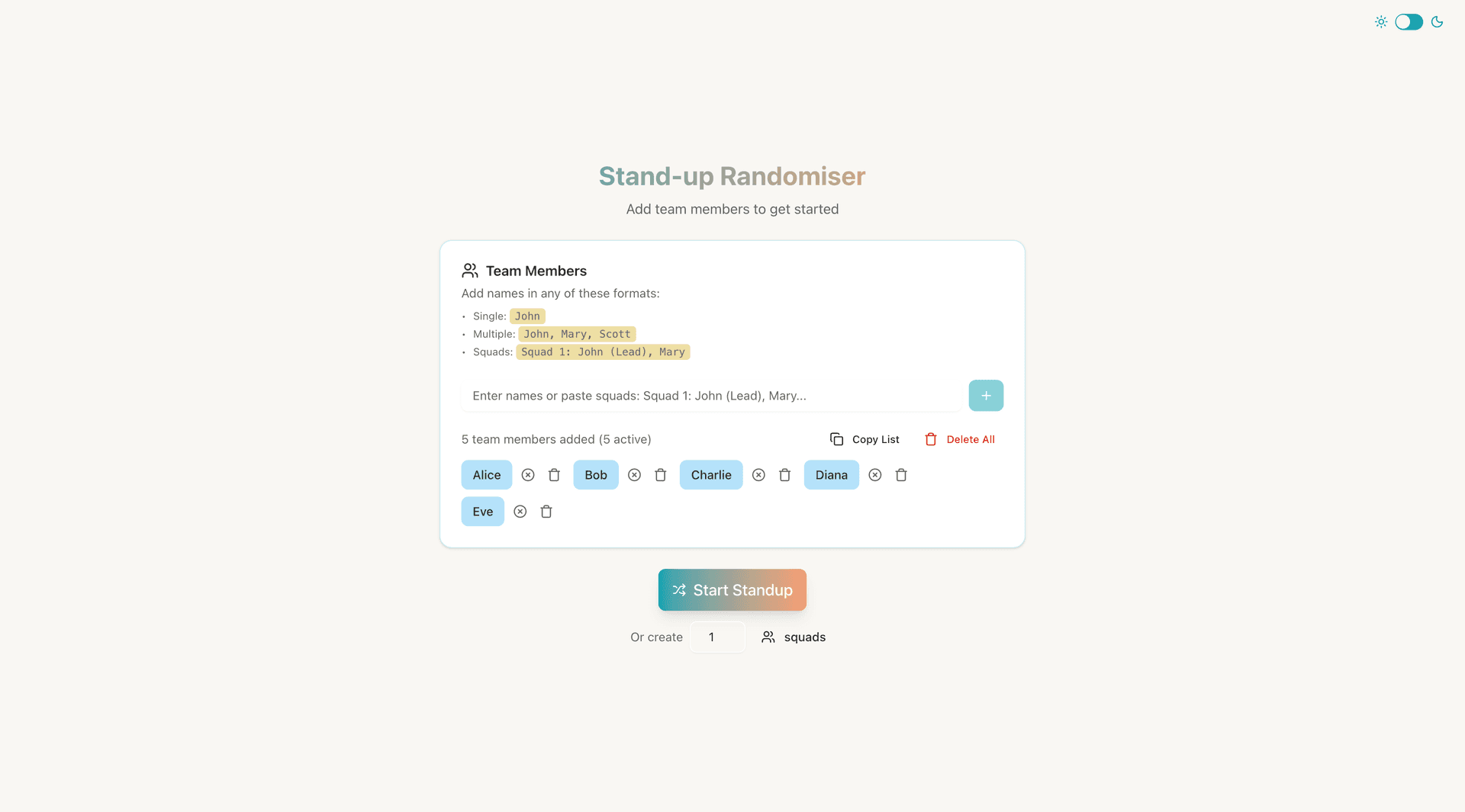 Standup Randomiser screenshot 2